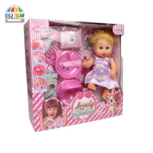 عروسک بیبی بورن با صندلی و شیشه شیر