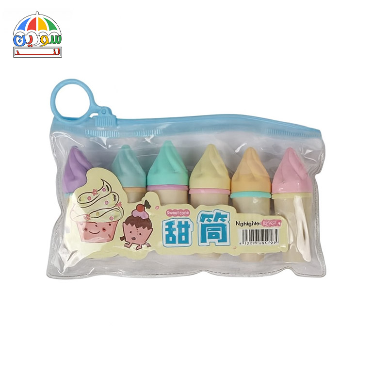 ماژیک هایلایت بستنی قیفی پک 6 عددی